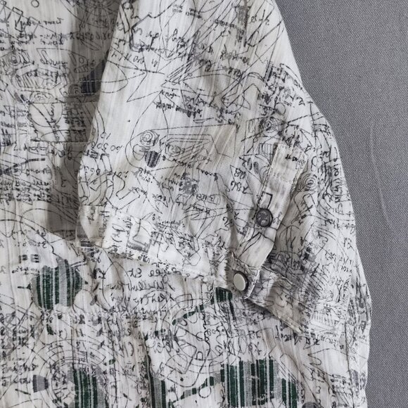 DKNY JEANS casual button down shirt men's size L white with "blueprint" pattern - Picture 7 of 11